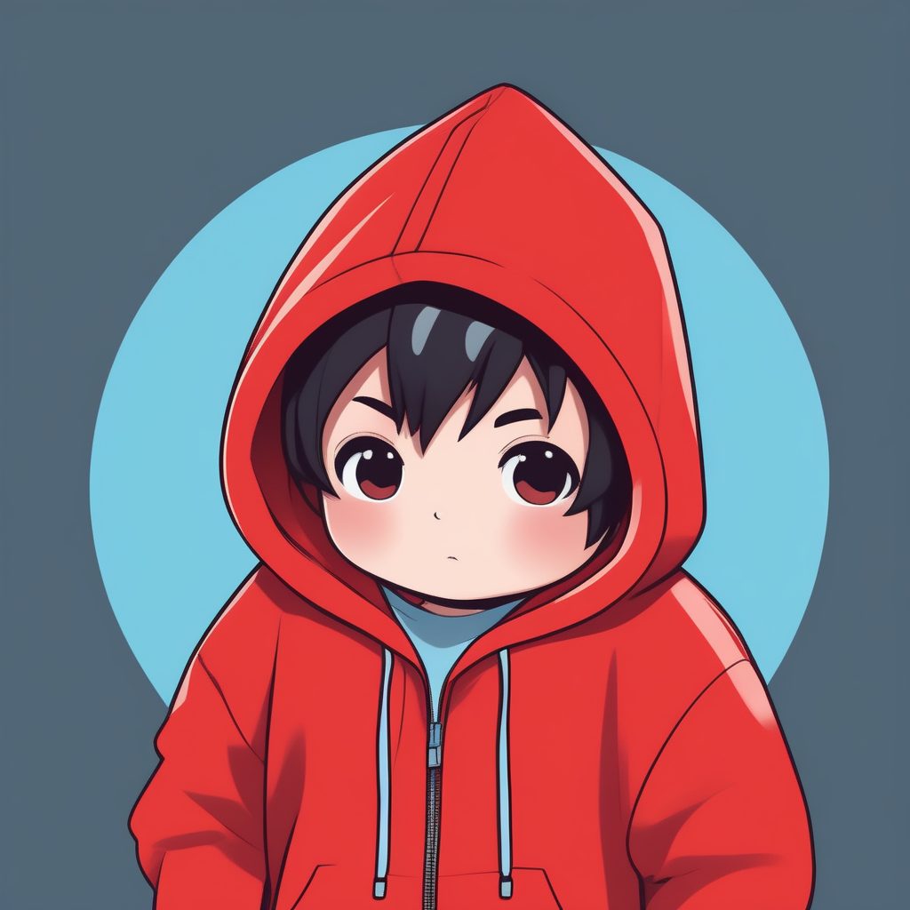 极简Q萌动漫红色卫衣小男生全身照