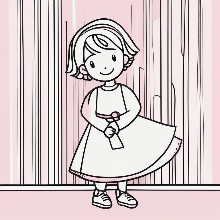 极简趣味线条插画风格小女孩