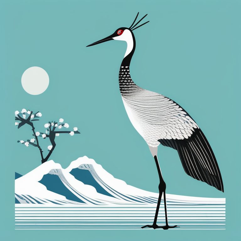 极简日本浮世绘木刻风鹤鸟