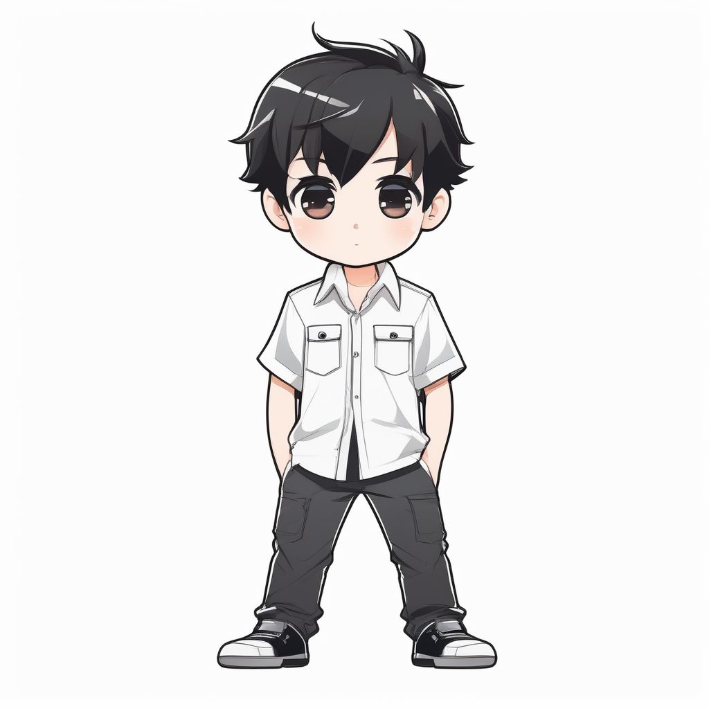 极简日式动漫风卡哇伊Q版黑发男孩