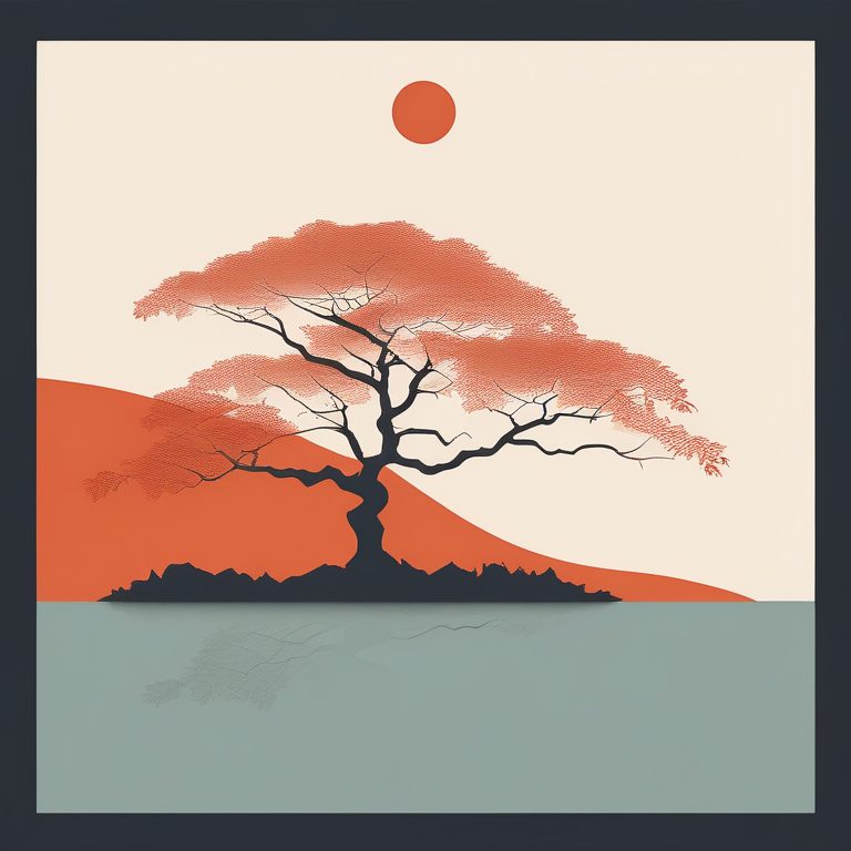 极简日式木刻风——一棵枫树