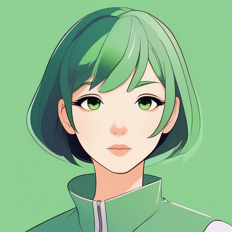 极简日系女孩短发肖像绿底