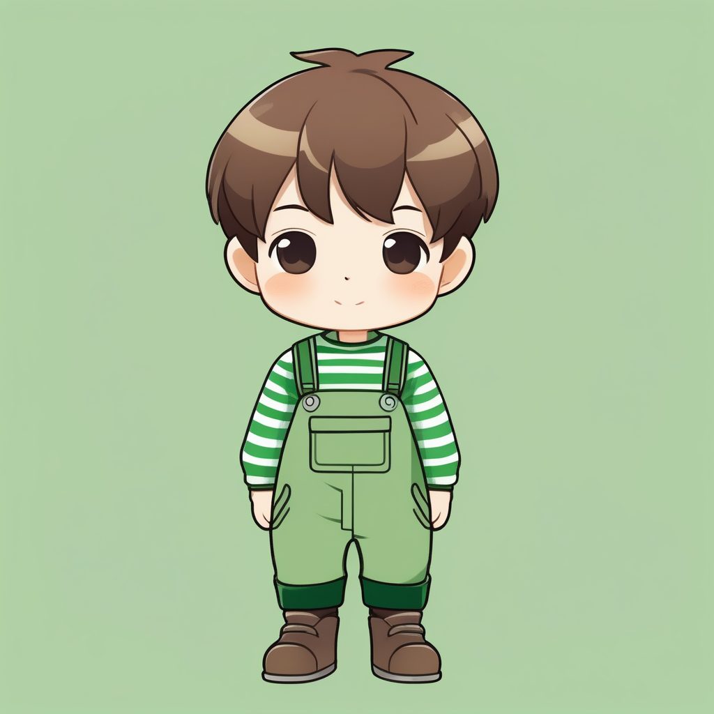 极简日系Q版男孩绿色背带裤