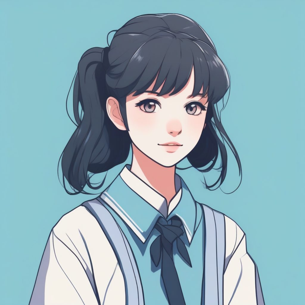 极简日系校服：纯色背景与低饱和度蓝