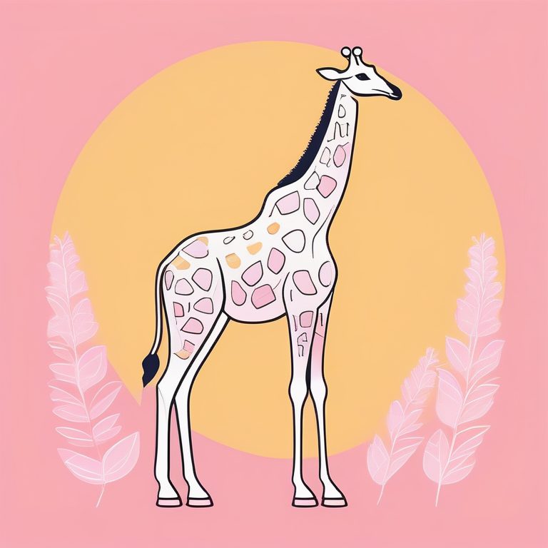 极简软粉色风格中的一只长颈鹿