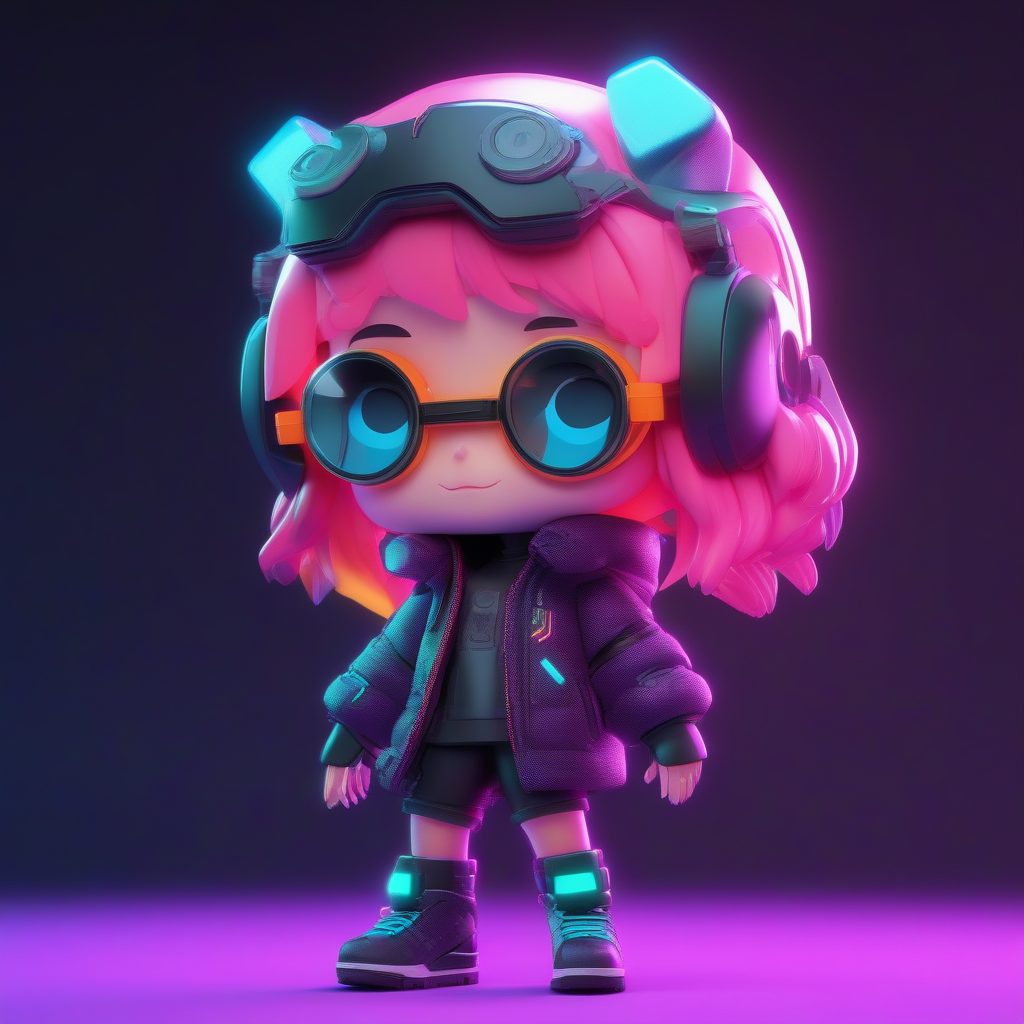 极简赛博朋克Q版插画:Pop Mart风格3D渲染提示词与8K细节捕捉 32 极简赛博朋克Q版插画:Pop Mart风格3D渲染提示词与8K细节捕捉