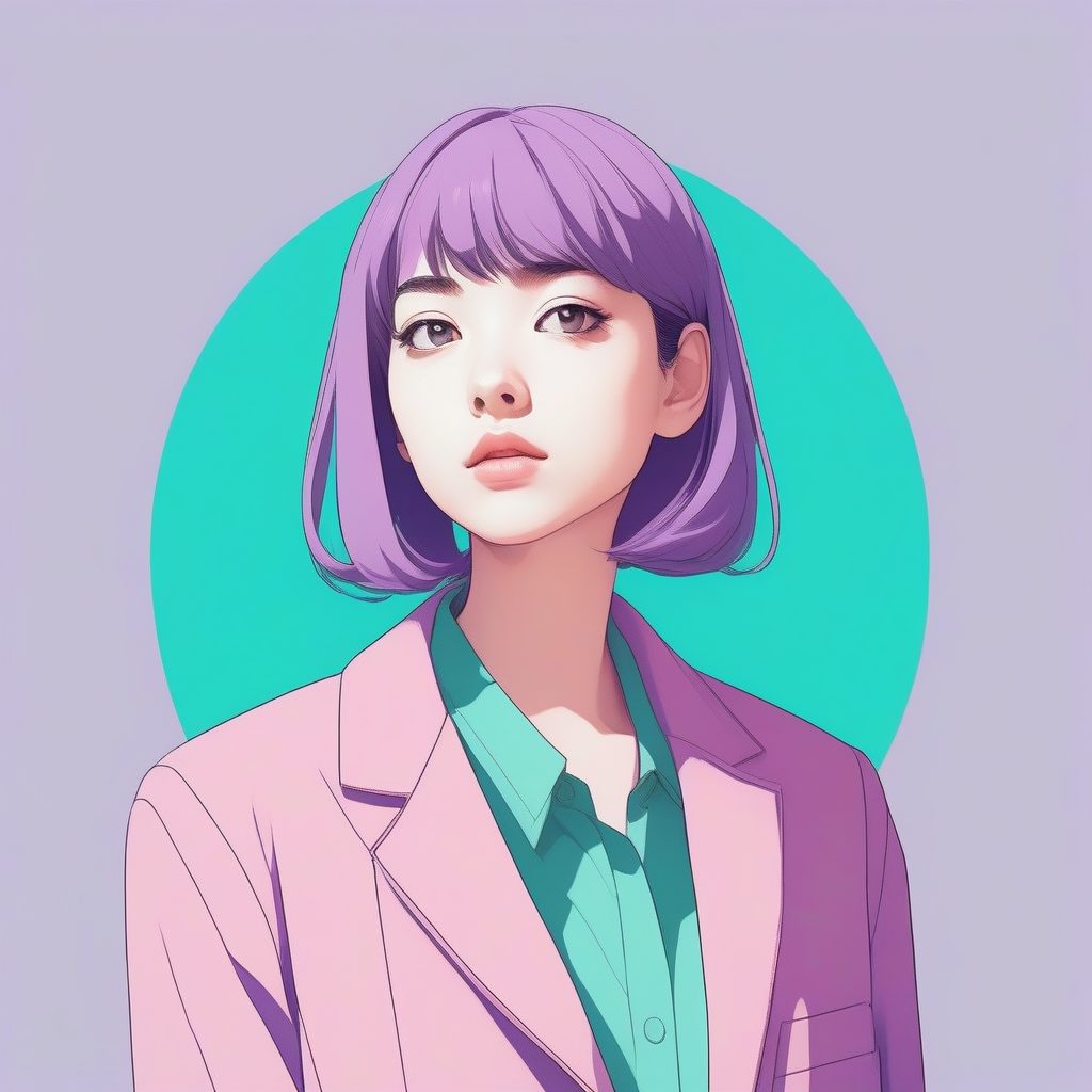 极简赛璐珞风格：马卡龙色调的时尚短发女孩肖像