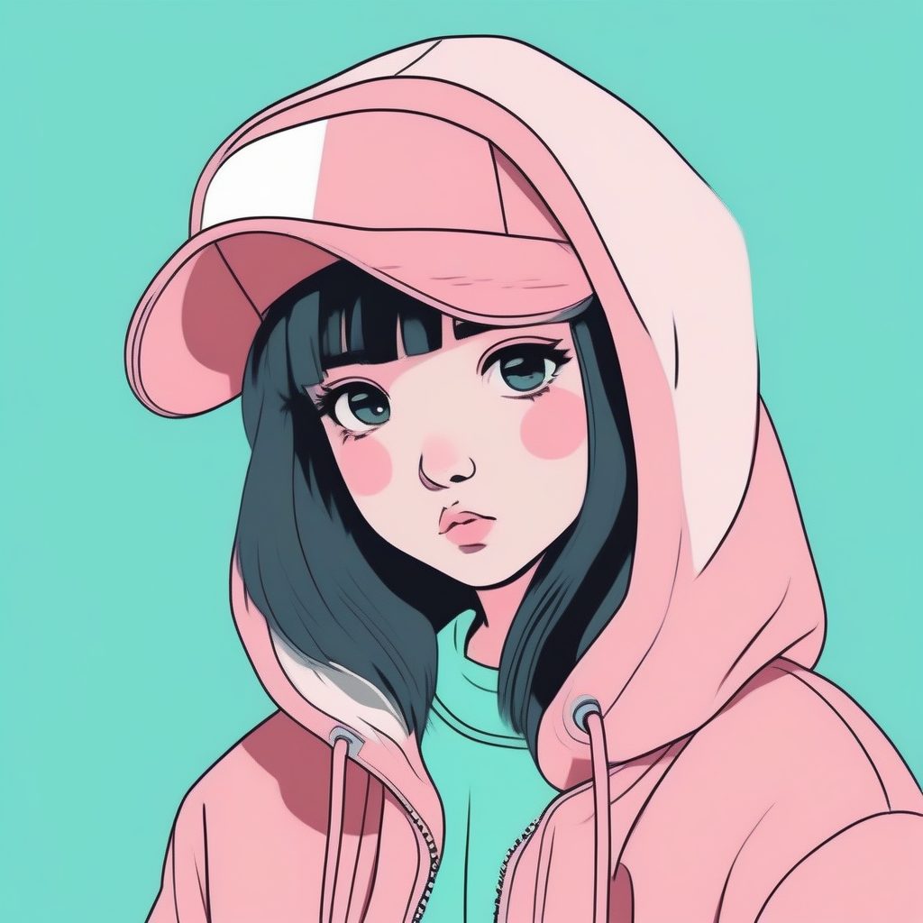 极简赛璐珞：Q版潮流女孩肖像，马卡龙粉与粗线条