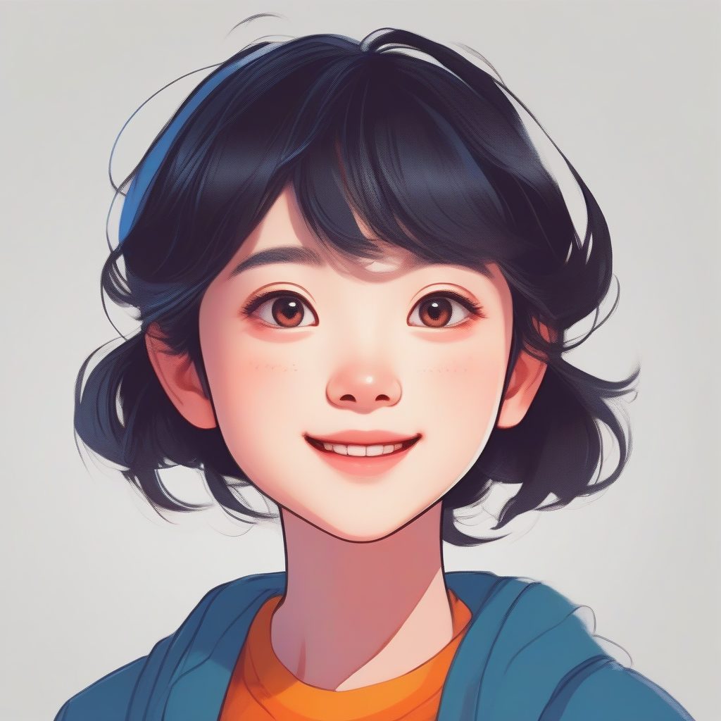 极简赛璐珞少女肖像：纯色背景，二次元极简美学