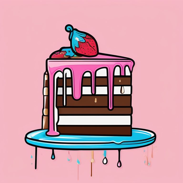 极简色彩滴落插画:一个蛋糕的艺术摆放