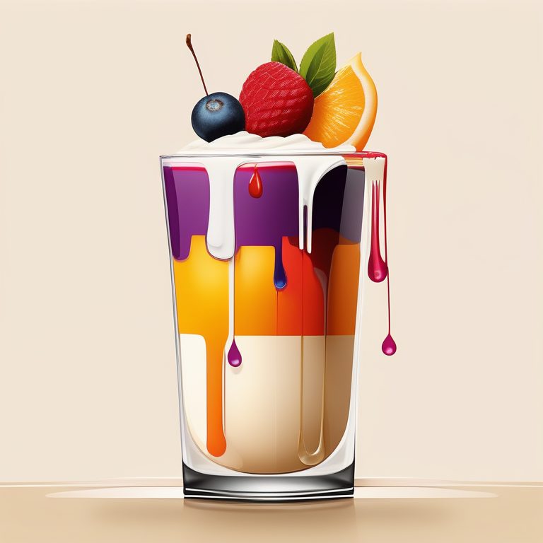 极简色彩滴落插画:一个高脚杯水果甜品