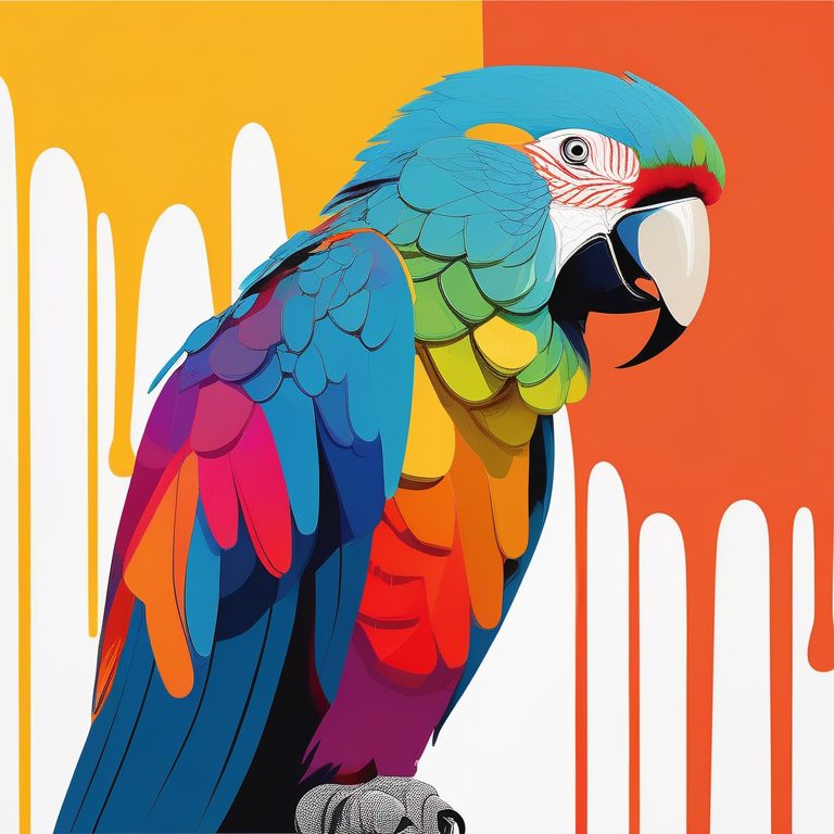 极简色彩滴落插画:一只鹦鹉的清爽肖像