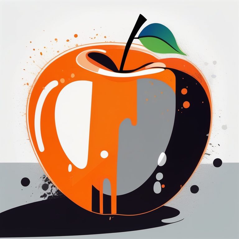 极简色彩滴落插画——原子橙色苹果