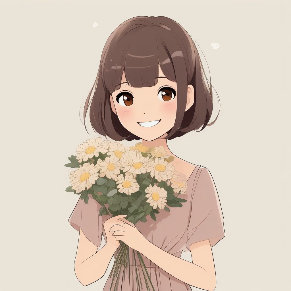 极简少女手捧花束微笑