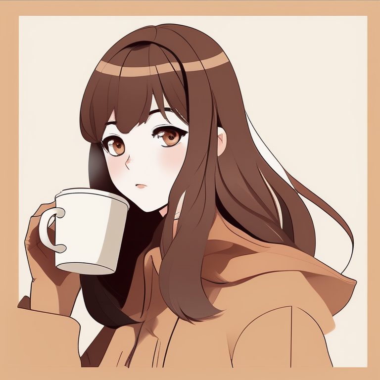 极简少女肖像咖啡色纯色背景