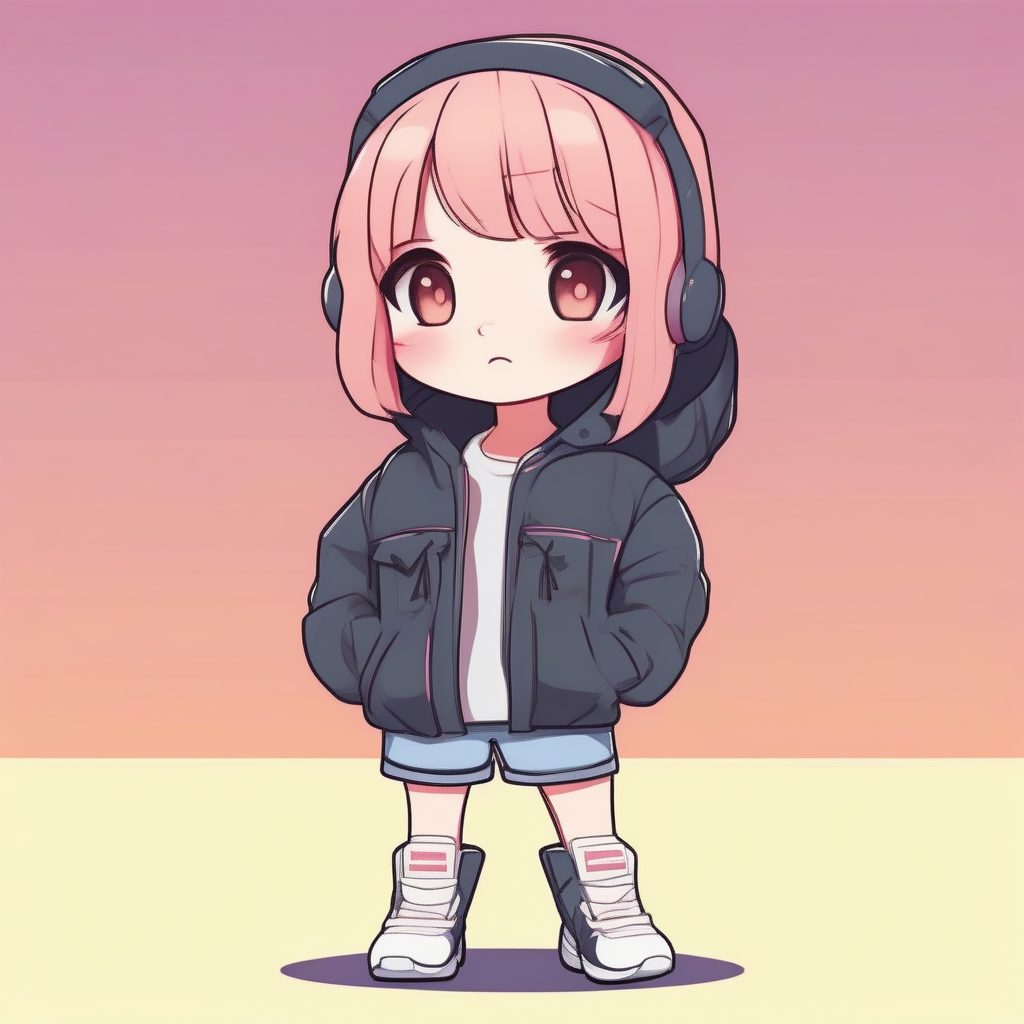 极简时尚Q版女孩：赛璐珞上色全身像AI提示词 (Macaron低饱和度)