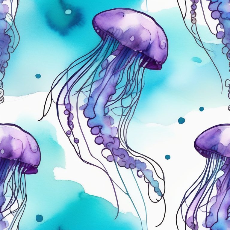 极简手绘梦幻水母游弋海洋