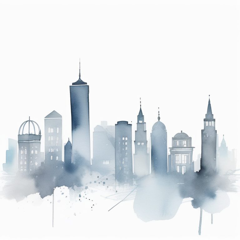 极简水彩城市天际线