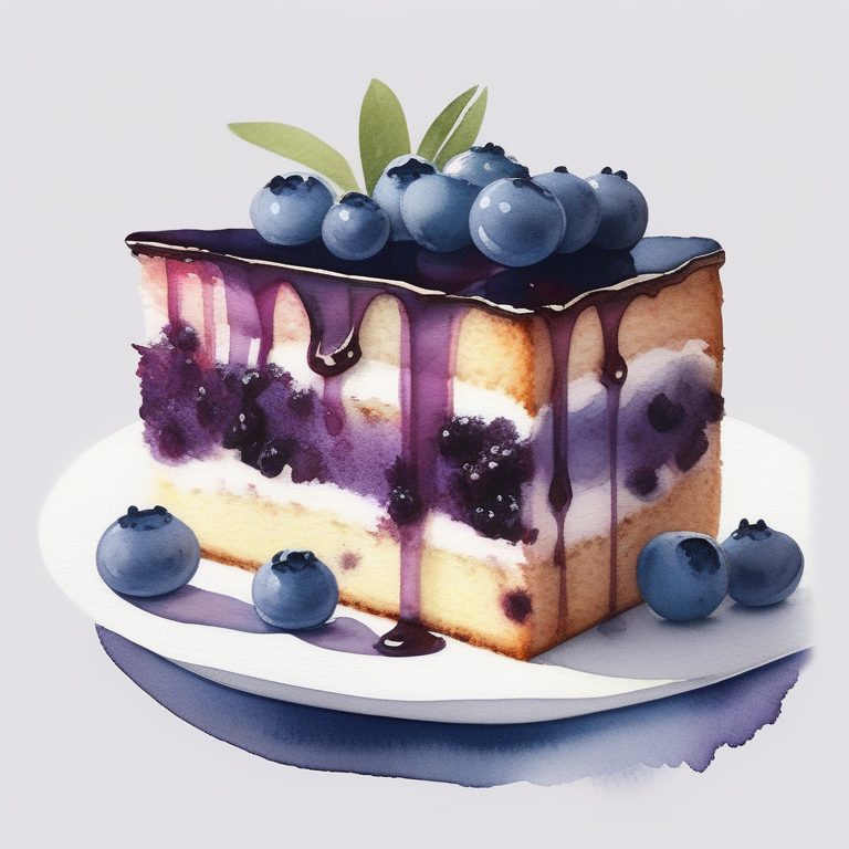 极简水彩风食物摄影:蓝莓蛋糕