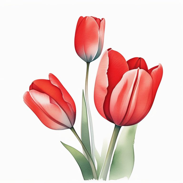 极简水彩-红色郁金香花朵