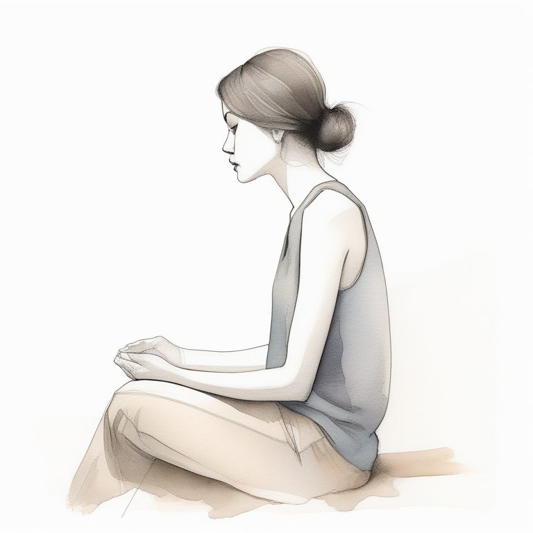 极简水彩素描插画:一个女孩