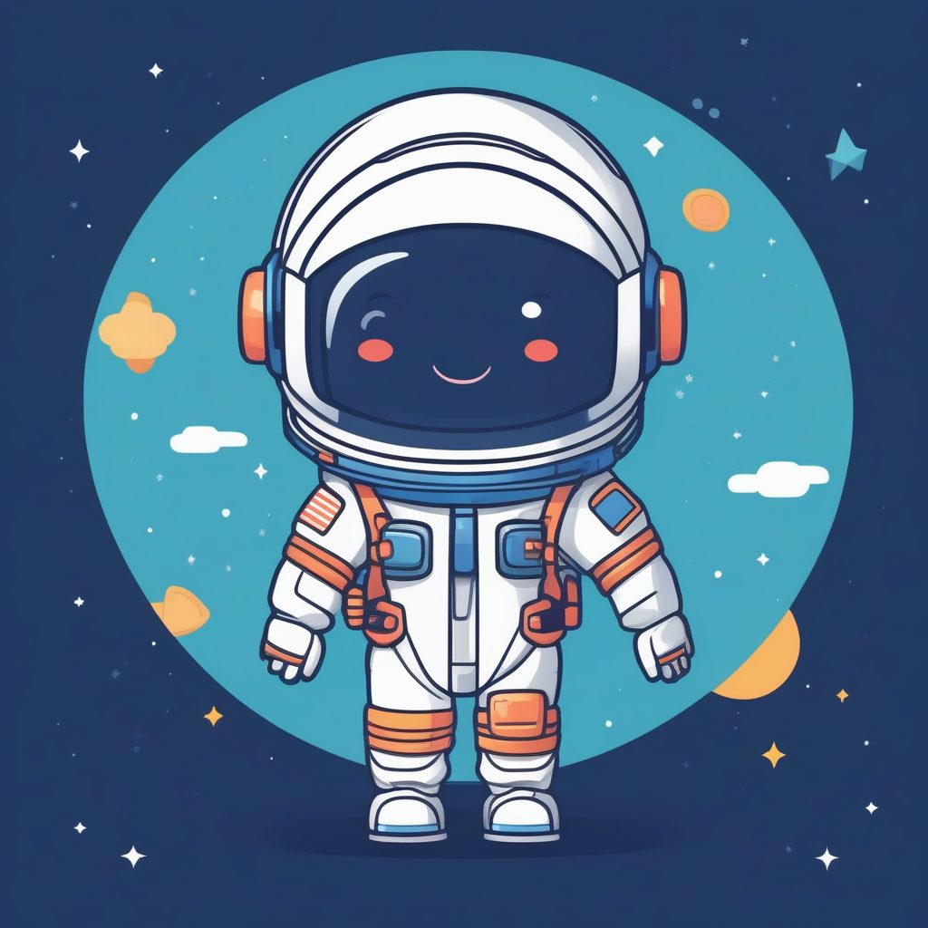 极简太空Q版宇航员：全身站立，矢量艺术纯色背景AI提示词
