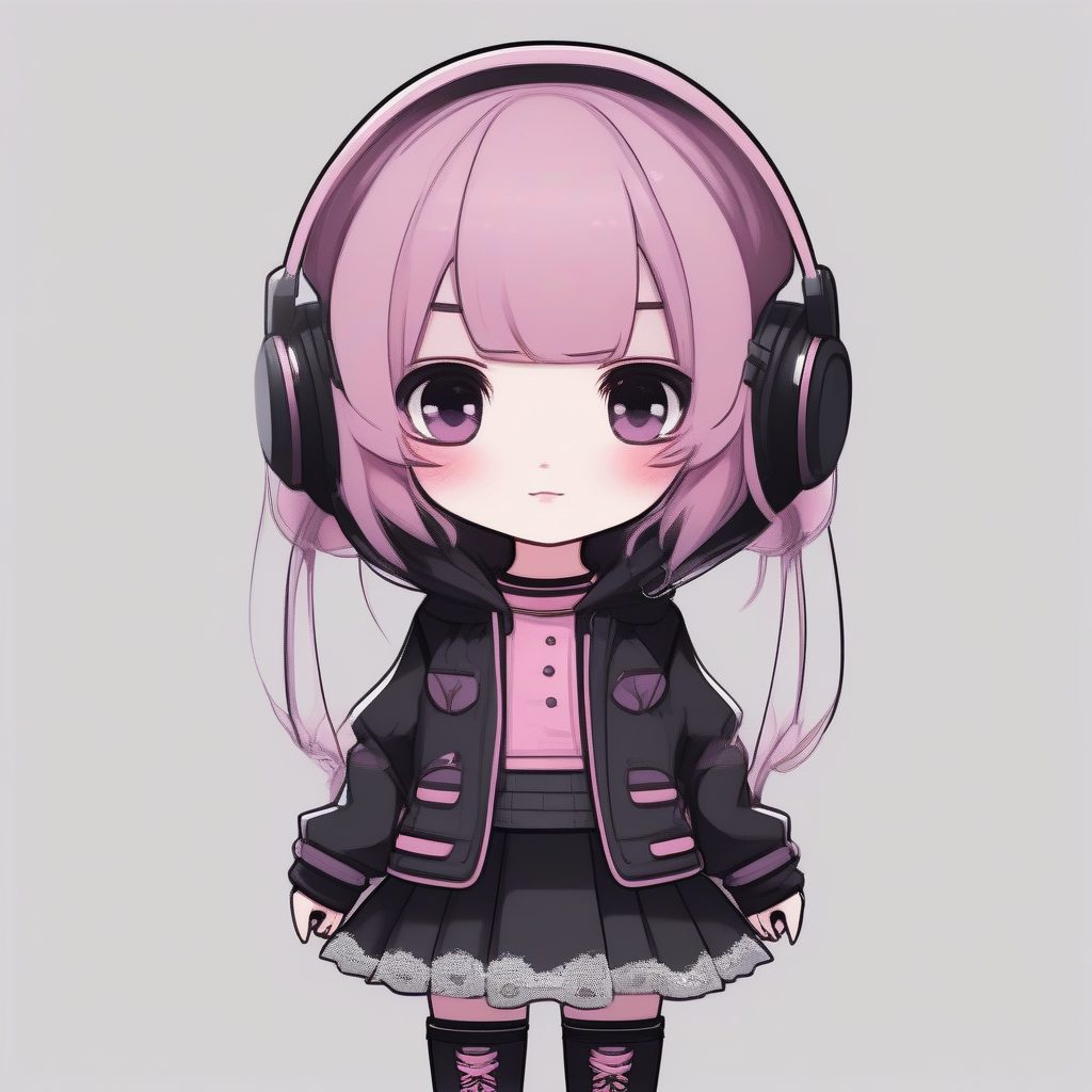 极简甜酷风：粗线条勾边的Q版哥特甜心全身照