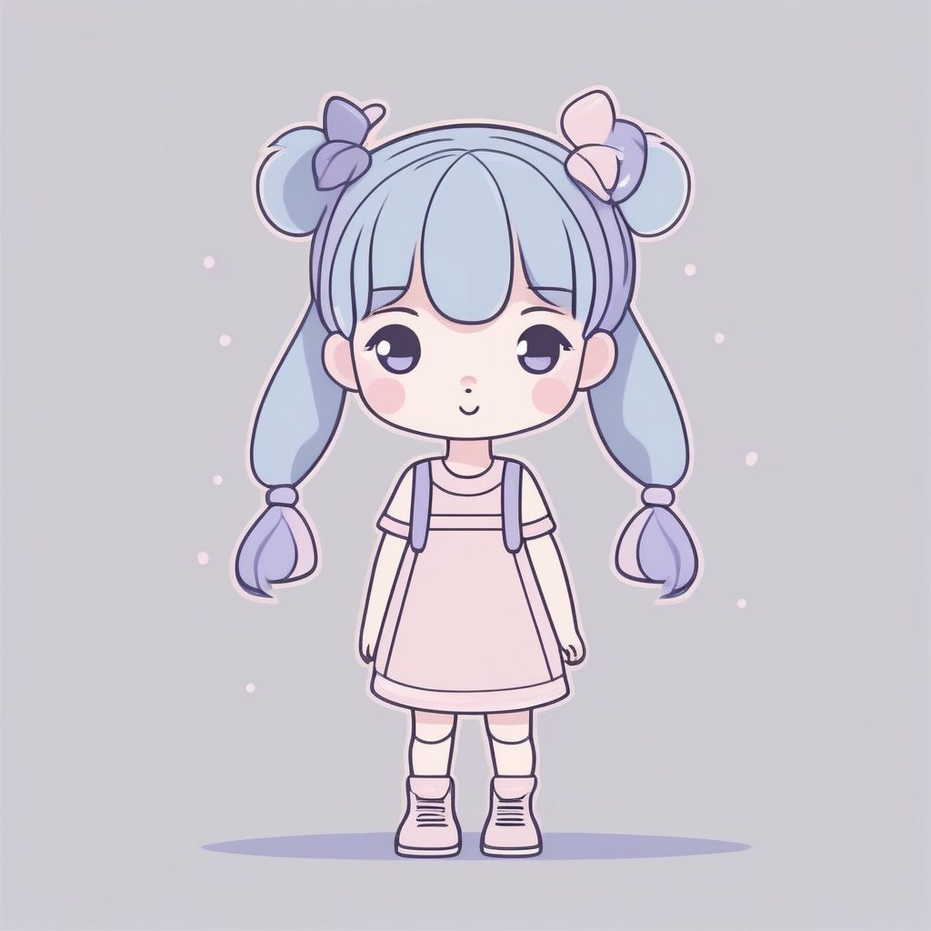 极简图标风Q版女孩：高对比度纯色背景下的可爱双马尾