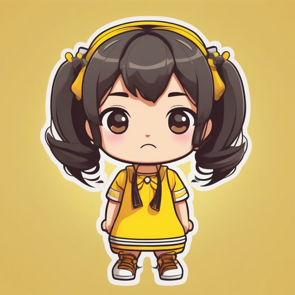 极简图形设计Q版女孩：扁平化卡通贴纸风格全身提示词