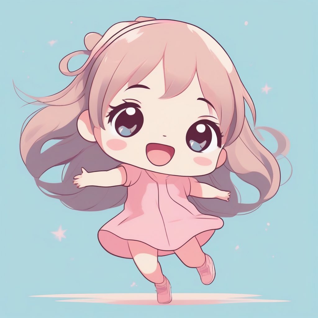 极简涂鸦风:Q版大头萌妹,粉蓝配色,夸张跳跃全身像 9 极简涂鸦风:Q版大头萌妹,粉蓝配色,夸张跳跃全身像