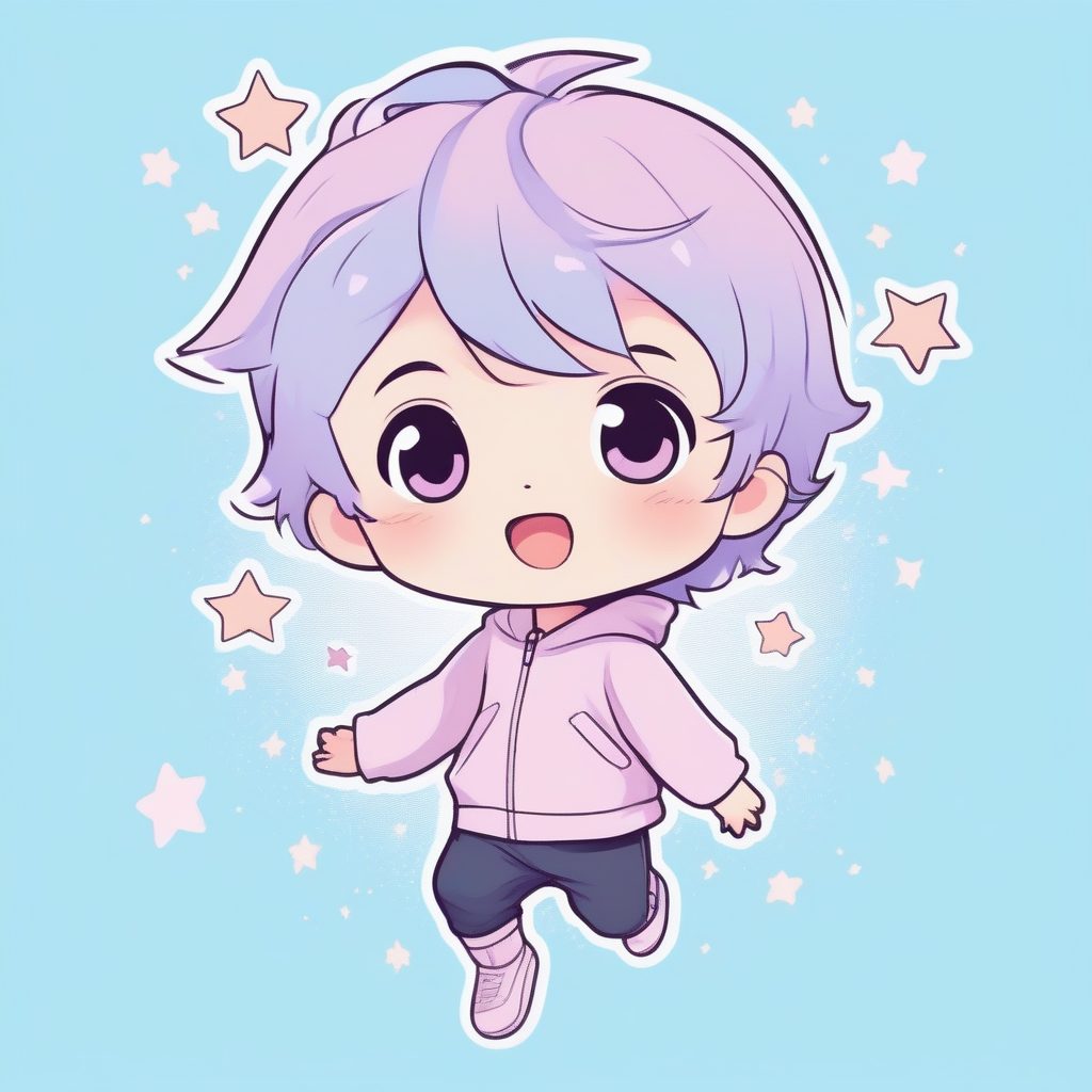 极简涂鸦风Q版男孩：纯真跳跃姿势与马卡龙色调插画提示词