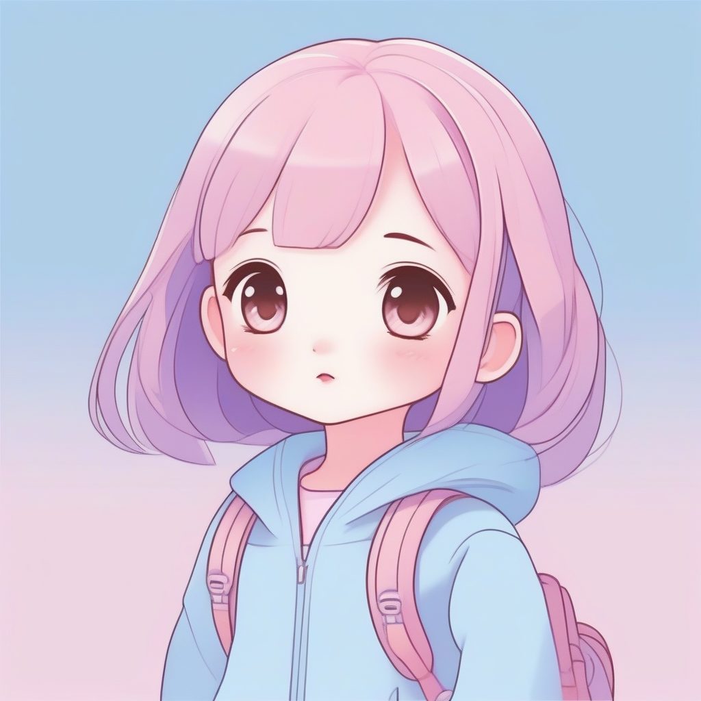 极简涂鸦风Q版女孩：粉色主题与无辜表情的温馨画面