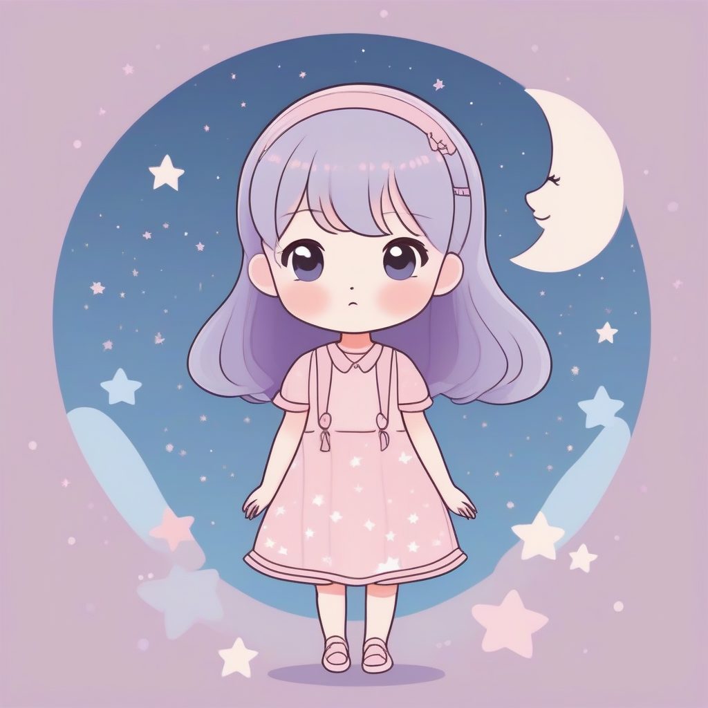 极简涂鸦风Q版星空女孩:柔和粉色调的治愈系插画 7 极简涂鸦风Q版星空女孩:柔和粉色调的治愈系插画