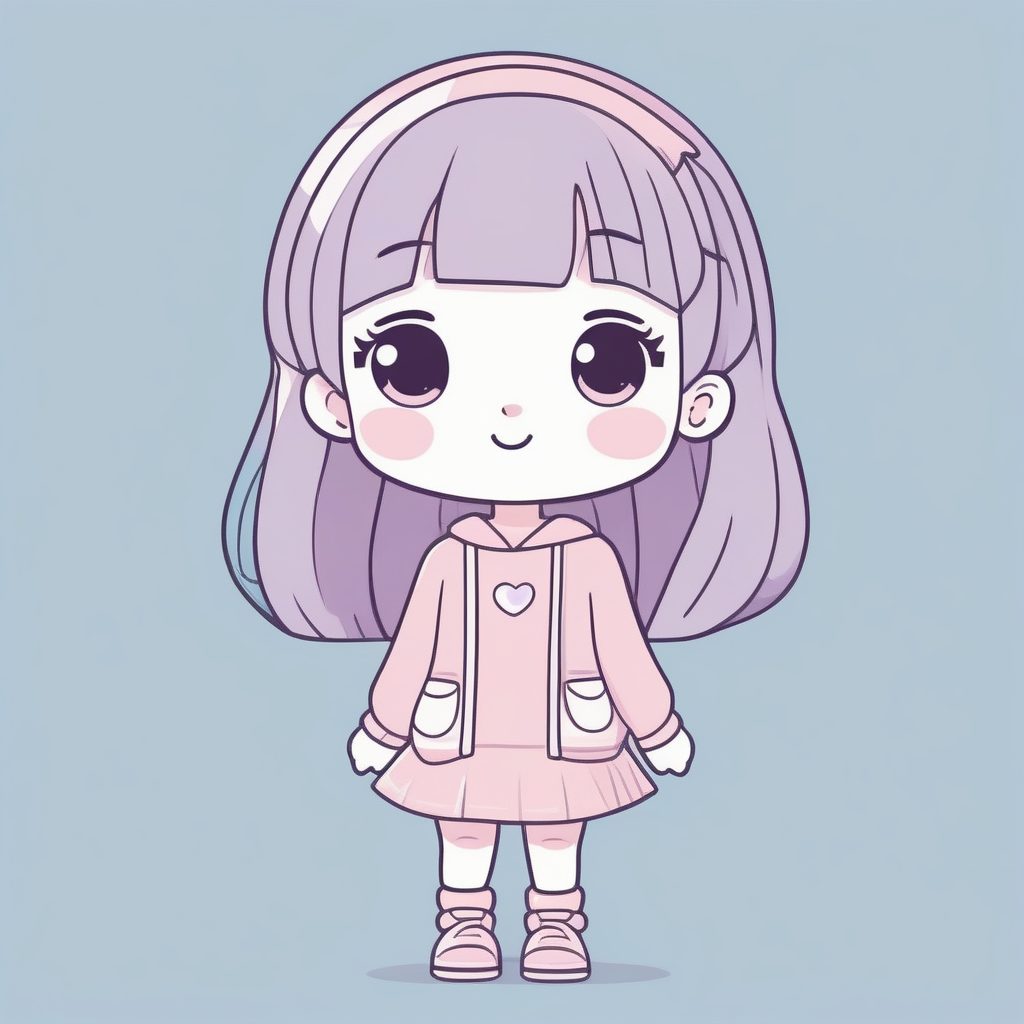 极简涂鸦Q版女孩：马卡龙色系全身像AI提示词