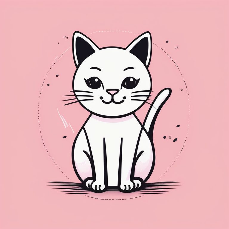 极简涂鸦趣味线条艺术图标插图:一只微笑的猫咪