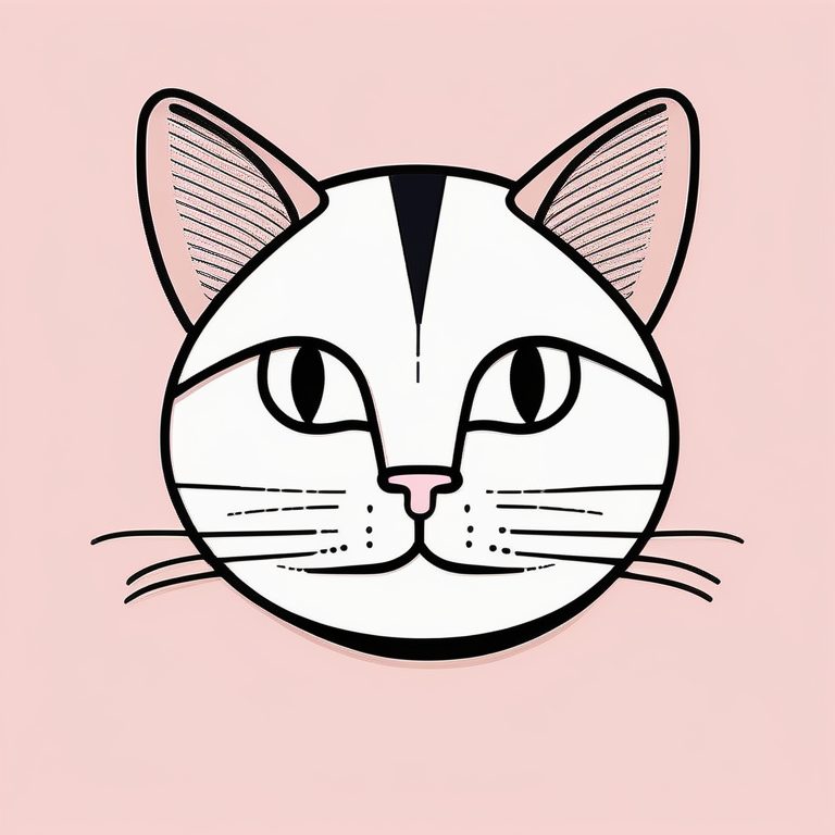 极简涂鸦趣味线条艺术图标插图：一只微笑的猫