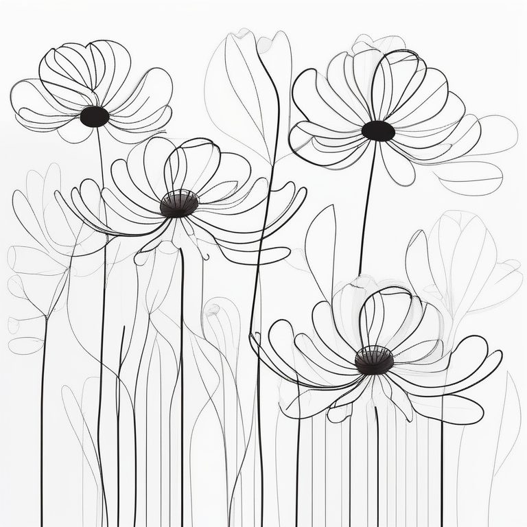 极简线描抽象花卉壁画