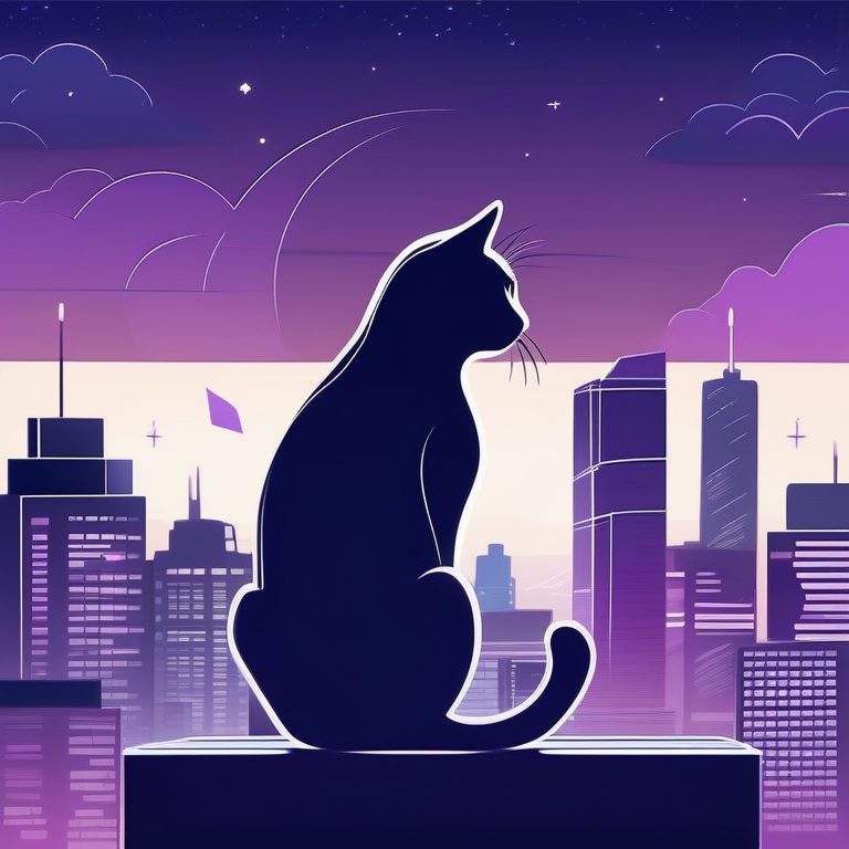 极简线描猫咪与城市夜景