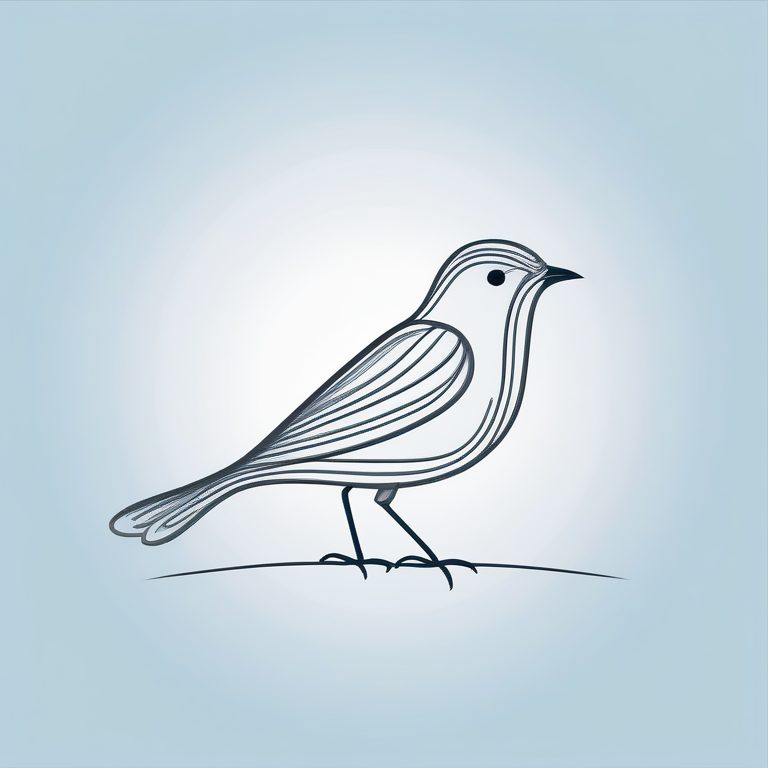 极简线条插画:单只小鸟