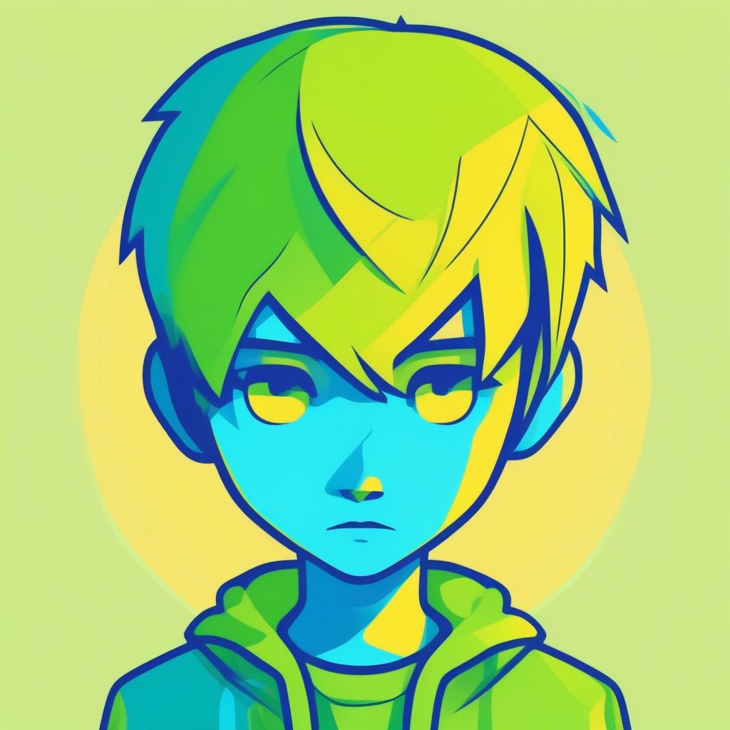 极简线条Chibi男孩：高饱和度扁平设计海报