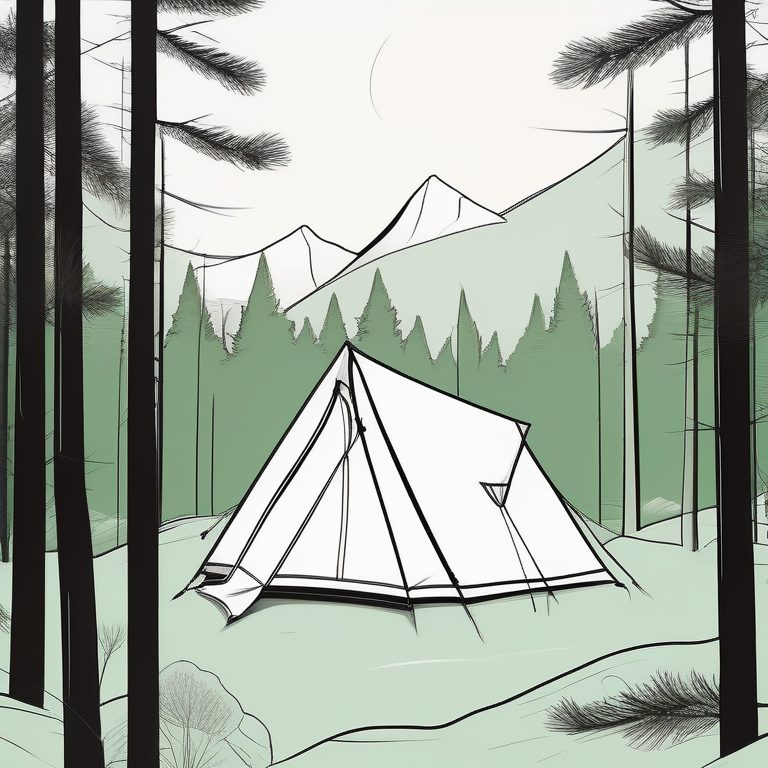 极简线条露营帐篷插画