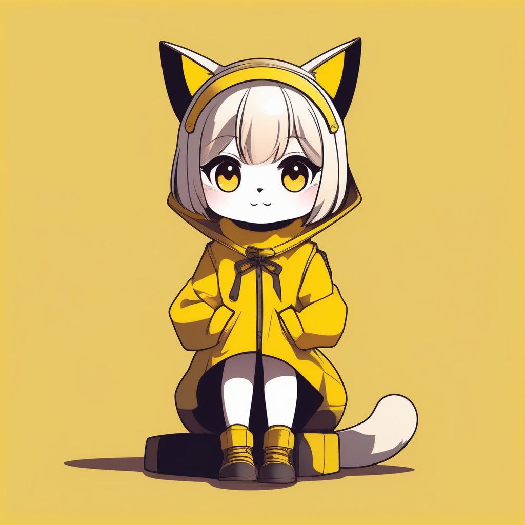 极简线条猫耳少女:卡通赛璐珞Q版立绘,亮黄背景 3 极简线条猫耳少女:卡通赛璐珞Q版立绘,亮黄背景