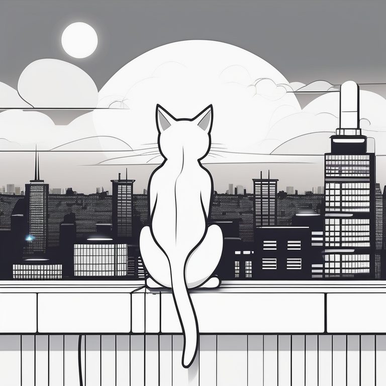 极简线条猫咪与城市夜景