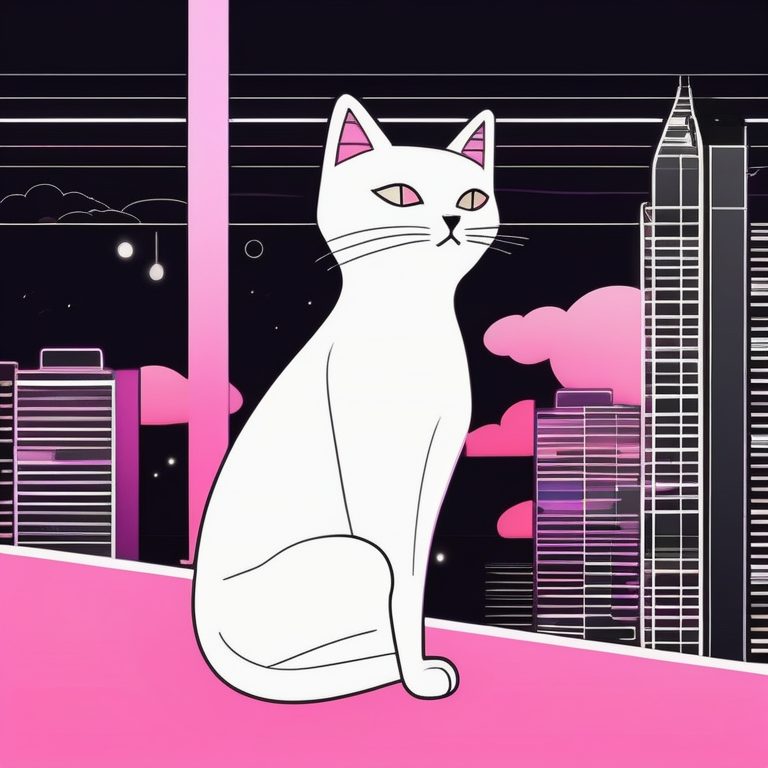 极简线条猫咪与都市夜景