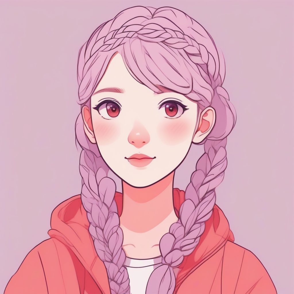 极简线条：梳着麻花辫的甜美少女