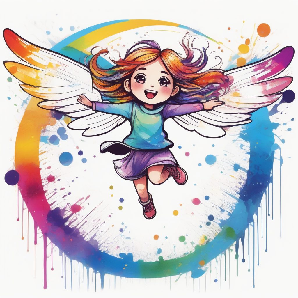 极简线条下的彩虹泼墨:动态跳跃的Q版快乐女孩 1 极简线条下的彩虹泼墨:动态跳跃的Q版快乐女孩