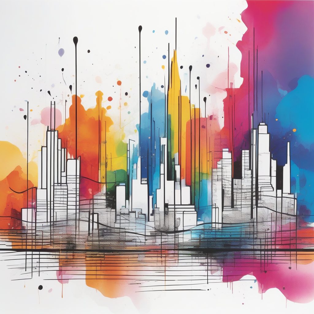 极简线条下的彩色建筑动态：抽象几何城市流淌