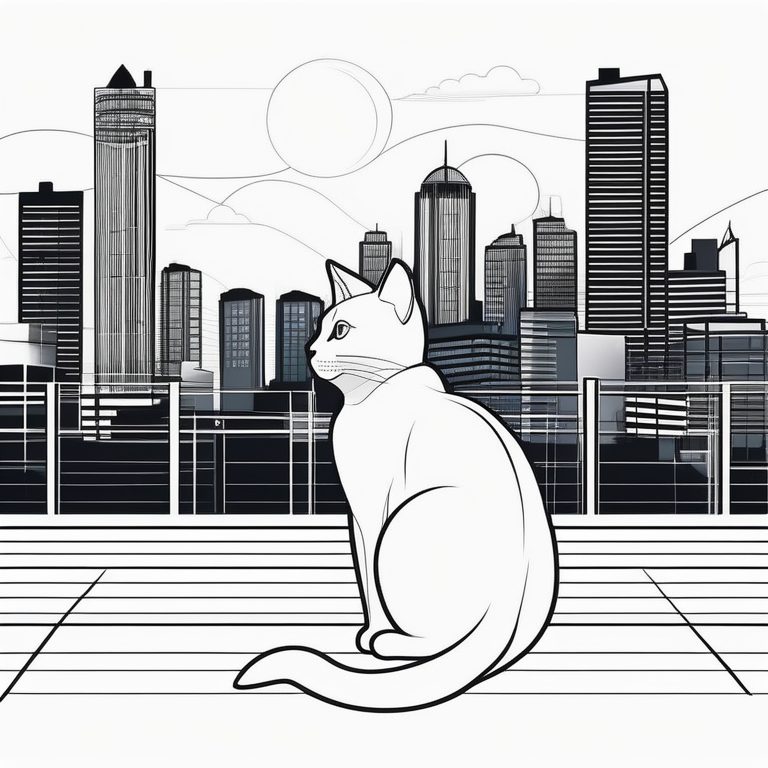 极简线条艺术城市猫