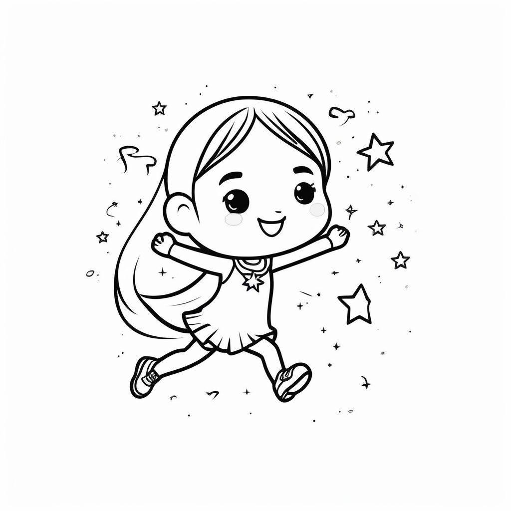 极简线条艺术:动态跳跃的Q版女孩黑白矢量图 1 极简线条艺术:动态跳跃的Q版女孩黑白矢量图