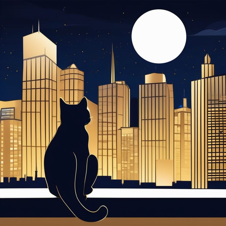 极简线条艺术都市猫咪夜景